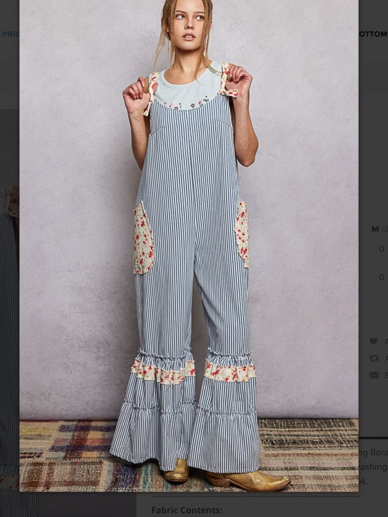 POL Pants - POL Blue White Striped Floral-Trim Jumpsuit
